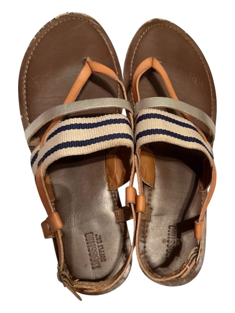 Mossimo Supply Co. Tan and Navy Striped Leather Sandals